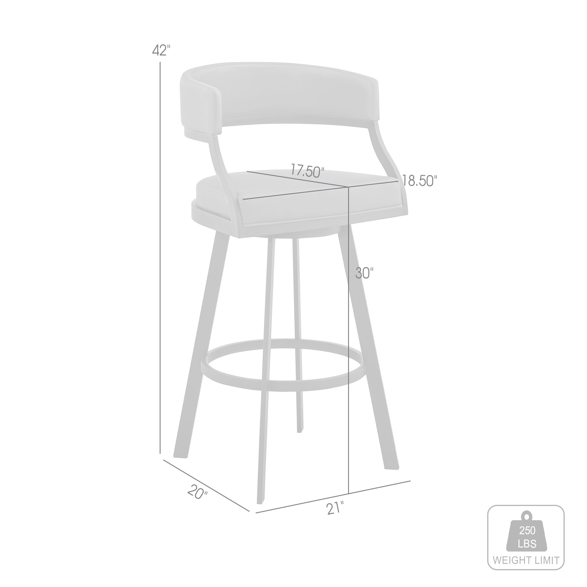 Armen Living Dione 30" Bar Height Swivel Gray Faux Leather and Black Metal Bar Stool 840254335059 - alternate 5